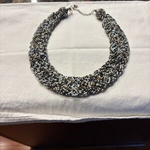Costume Slate Gray, Gold, and White Beaded Chocker Necklace